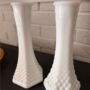 Milk Glass White Textured Vases/candle holder